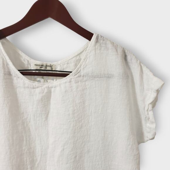 Terzo Millennio 100% Linen White Crochet Tunic Top Small High-lo Italy - Picture 2 of 10